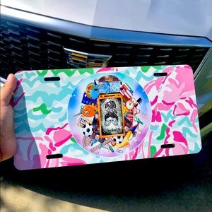 Teachers life license plate pink border flowers